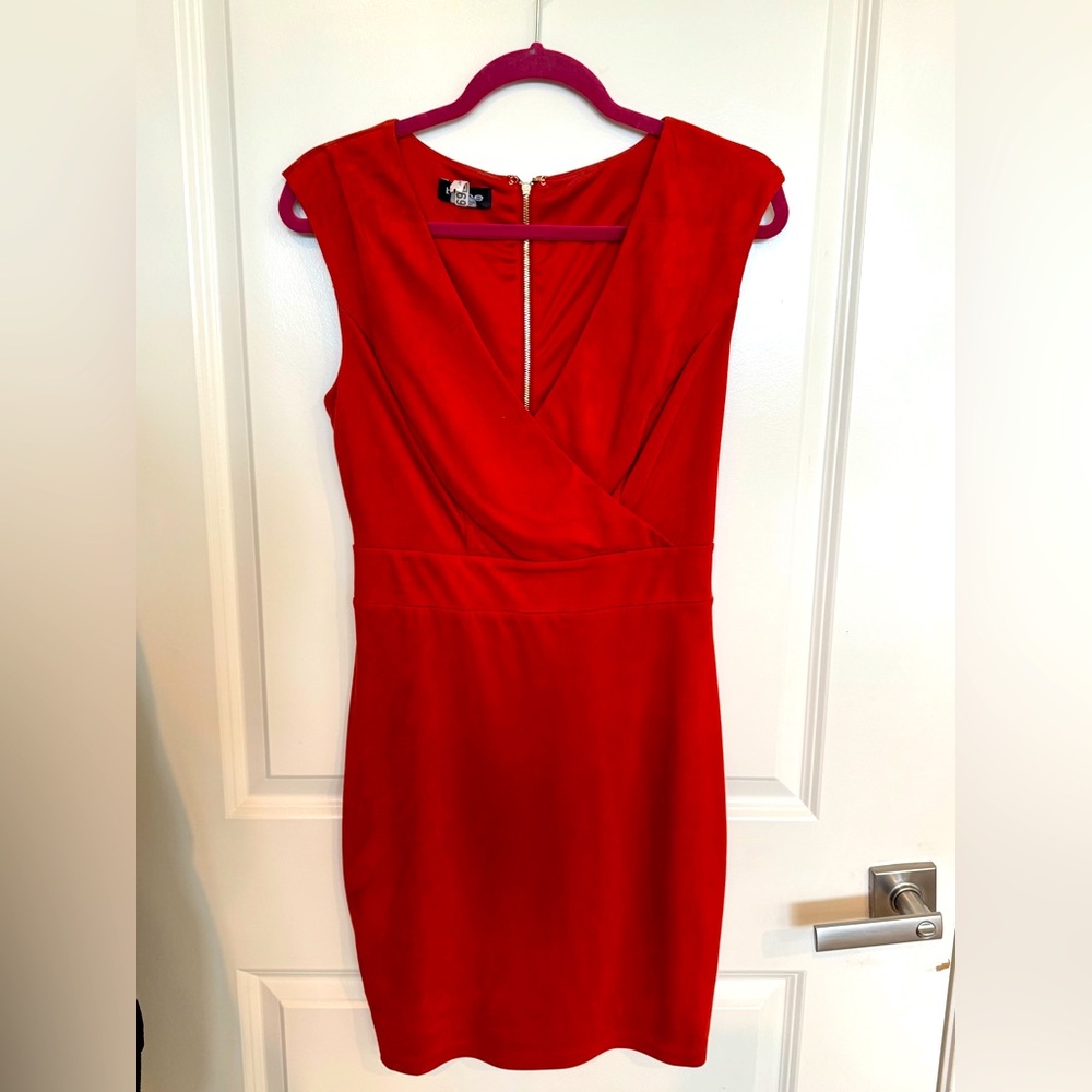 Faux suede rust colored mini dress.